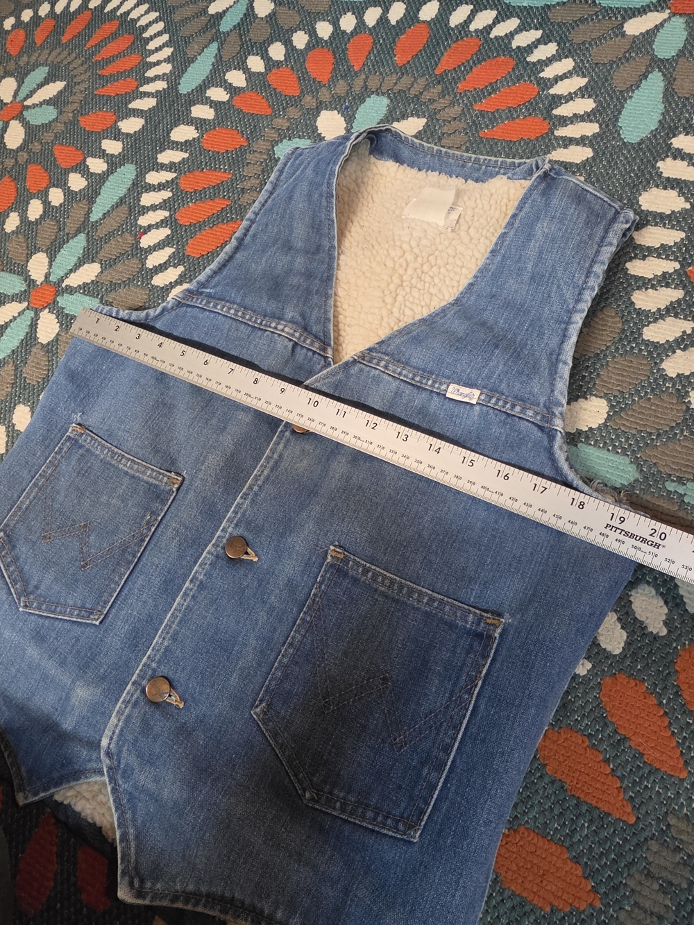 Vintage Wrangler 100% Cotton Denim Sherpa-Lined Vest - Picture 11 of 12